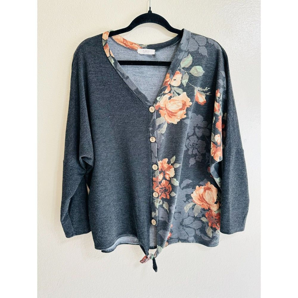 A.gain Women's Soft Button Up Sweater with Front Tie and Dolman Sleeves, Size M